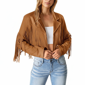 Vestes en cuir Faux daim à franges pour femmes OEM 2025 Manteaux courts de moto à pampilles à la mode - Product Image 1