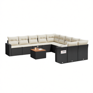 Black Garden <b>Sofa</b> Set With Cushions UV Resistant PE <b>Rattan</b> Outdoor Furniture Contemporary Design Waterproof - Product Image 1