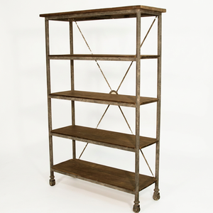 Industrial Antique Indian Design 5 Shelves Corner <b>Bookshelf</b> Iron Metal Durable Eco-Friendly Freestanding Library Furniture - Product Image 1