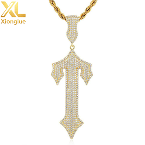 Collier personnalisé en cuivre et zircon avec pendentif épée et croix, style hip-hop, lettre T, pour hommes, vente en gros de bijoux fins - Product Image 1