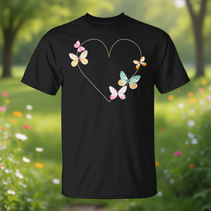 T-shirt coloré avec motif de cœur et de papillon, noir, unisexe, pour adultes, promotionnel - Product Image 3