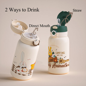 600ml de acero inoxidable 316 niños lindos dibujos animados frascos de vacío niños termo taza 2 en 1 botella de agua térmica con pajita - Product Image 3