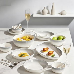 White Grey Ceramic <b>Dinnerware</b> <b>Set</b> Porcelain Bowl Spoon Plates <b>Sets</b> Ceramic Dinner Plates Serving Tableware <b>for</b> Restaurant - Product Image 4