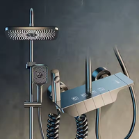 Système de douche complet de luxe fait main avec affichage numérique, barre coulissante murale, pommeau de douche et robinet en laiton pour hôtels et appartements, effet pluie