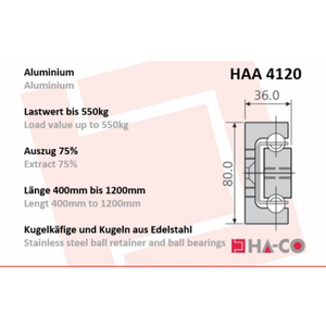 HA-CO Guide Telescopiche in Alluminio - Estensione parziale HAA4120 - Product Image 2