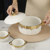 Pot à soupe rond de luxe créatif en céramique, pot multifonctionnel pour la maison, ensemble de 6 bols en céramique