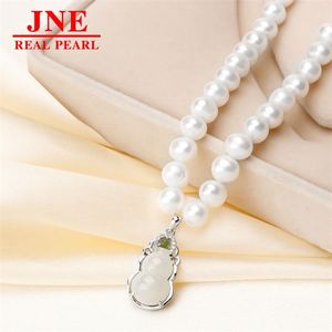 Natural Pearl Necklace White Round Beads and Yutian Gourd Pearl Necklace Mother's Gift for <strong>Elders</strong> Mother's Day - Product Image 2