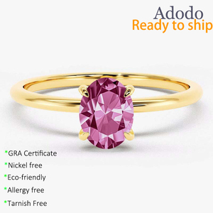 Anelli Minimalisti in <span class=keywords><strong>Argento</strong></span> Sterling S925 Placcato Oro Antiossidante, Gioielli Raffinati da Donna con Moissanite Colorata Taglio Ovale 0.5CT VVS GRA - Product Image 1