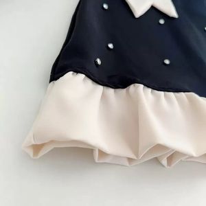 Robe sans manches style Hepburn pour filles, noire et blanche avec nœud perlé, robe d'été pour fête d'anniversaire, vêtements formels pour fillettes, vente en gros - Product Image 5