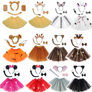 Costumes d'<span class=keywords><strong>animaux</strong></span> <span class=keywords><strong>de</strong></span> cosplay pour femmes et enfants, zèbres, lions, éléphants, girafes, vaches avec bandeau, queue, jupe tutu, Mardi Gras - Product Image 1