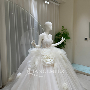 Lsoy062 Romantic <b>Wedding</b> Dress Sweetheart Lace Bodice Rosette Tulle Ball Gown For Formal Church Ceremony Jancember - Product Image 2