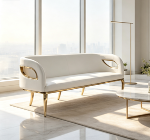 Canapé Chesterfield carré de luxe en velours, deux places, avec structure en acier inoxydable couleur champagne et accoudoirs incurvés, idéal pour hall d'hôtel et chambre de villa - Product Image 4