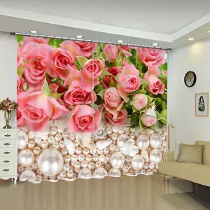 Cortinas opacas de alta calidad con estampado 3D de flores rosas, bonitas y lujosas mariposas de un solo lado, para paisaje