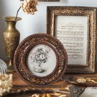 Support mural de table Bronze Or Bois Ps 4x4 Cadre photo vintage Cadre photo rond antique Affichage du cadre photo