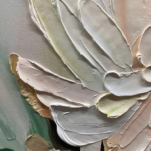 Peinture murale abstraite moderne faite à la main, texture 3D, nature morte, technique impasto au couteau, toile verticale, acrylique, Blushing Blooms - Product Image 5