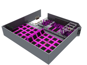 Parc de trampolines intérieur commercial, zones vertes, bleues et noires, fosse à mousse, filet de protection en PVC, jeu interactif écologique - Product Image 2