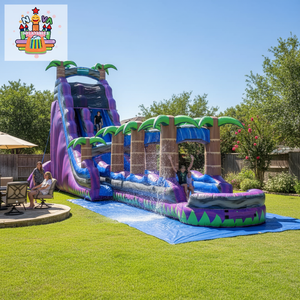 Tobogán Acuático Inflable Tropical Morado y Verde, Equipo de Juego Acuático Infantil Inspirado en la Jungla con Tobogán y Área de Chapoteo - Product Image 2