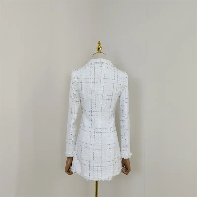 Jaket wanita, mantel lengan panjang rumbai putih elegan untuk koleksi desainer jaket musim dingin
