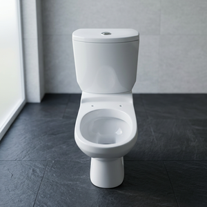 Aqua Two Piece Floor Mounted Toilet for French Market White Ceramic Dual-Flush 5 Year Warranty with P <b>Trap</b> S <b>Trap</b> Options - Product Image 1