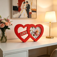 Décoration de table de mariage en vinyle rouge double cœur avec horloge pour mariage et fête