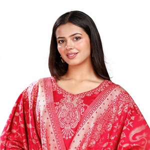 Salwar Kameez Rojo de Algodón con Bordado Blanco y Dupatta Estampada para Mujer, Ropa Tradicional India y Pakistaní - Product Image 3