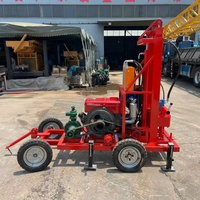 Petite foreuse hydraulique pneumatique sur remorque pour puits d'eau, machine de forage de puits profonds de 100-200 m