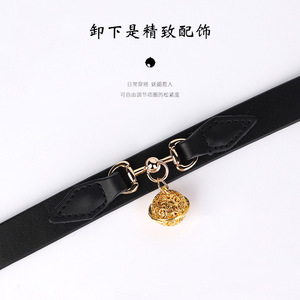 Fun Bell <b>Collar</b> Black Leather With Gold Chain And Bell For Adult <b>BDSM</b> Play - Product Image 2