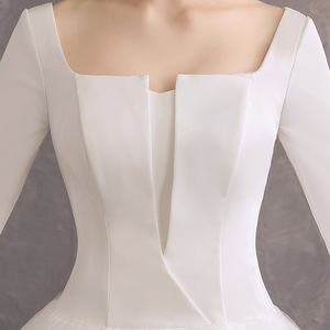 Simple Elegant Satin Wedding Dress Square Neck Half Sleeve Floor Length A Line Bridal Gown For Petite Women - Product Image 4