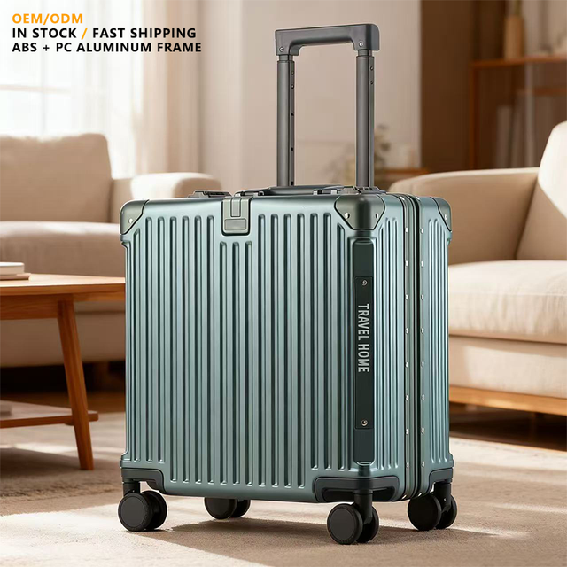 18 Inch Business Computer Luggage Suitcase Aluminum Frame PC Material with Silent Universal Wheels TSA Lock and Cup Holder