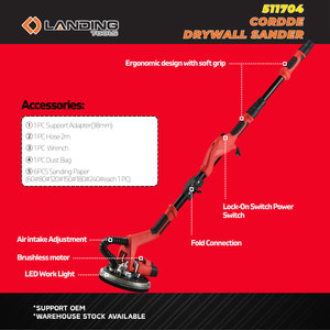 Ponceuse électrique télescopique auto-aspirante à vitesse variable 511704 Pro 1050W avec protection de bord détachable et plateau de ponçage 225mm pour murs - Product Image 3