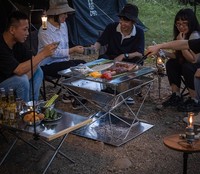 Barbecue pliant portable Keman en acier inoxydable épaissi, alimenté au bois et au gaz, pour camping et team building, noir