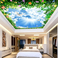 Papel Tapiz Fotográfico 3D Personalizado, Mural de Techo con Diseño de Cielo Azul y Nubes Blancas para Sala de Estar, Dormitorio, Decoración de Pared