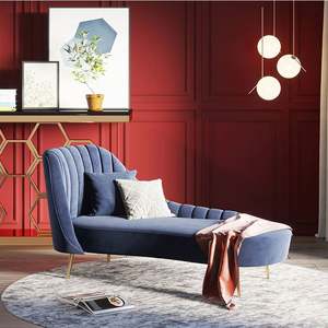 Kain Beludru Biru Emas Kursi Tinggi Kembali <span class=keywords><strong>Chaise</strong></span> <span class=keywords><strong>Lounge</strong></span> Tunggal Sofa Kursi Sudut Sofa Ruang Tamu untuk Rumah - Product Image 1