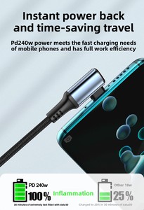 Cable de Datos Tipo-C 3.2 para Teléfono Móvil, Transferencia de Audio y Video de 20 GB, Carga Rápida PD 3A, Ángulo Recto, Aleación de Aluminio, Ahorro de Tiempo - Product Image 6
