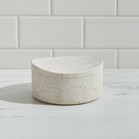 Ensemble de rangement de salle de bain Stonekocc en marbre beige naturel rayé, fabriqué à la main, de style européen, en huit pièces, respectueux de l'environnement, forme personnalisée