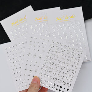 Métallique Argent Chrome Étoile Coeur Lune Croix Nail Stickers 3D Bronzage Holographique Coeur Étoile Curseurs Gel Polonais Decal Sticker - Product Image 2