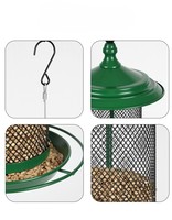 Mangeoire à oiseaux en métal vert Oniya, mangeoire à graines pour oiseaux sauvages suspendue, mangeoire à oiseaux pour jardin extérieur, cour arrière, avec toit imperméable