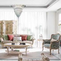 Canapé individuel en bois massif sculpté de style vintage français, fauteuil en tissu de luxe léger européen pour salon de villa, chaise de loisirs