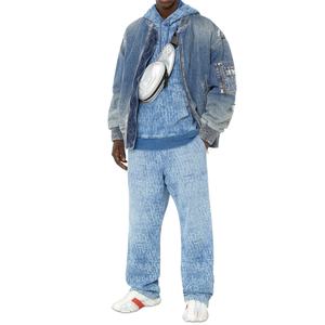 Blouson Bomber en Jean Homme Grande Taille Doublé Rembourré Bleu Délavé Effet Usé et Déchiré avec Fermeture Éclair et Bordures Élastiques – Vente en Gros - Product Image 3