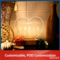 Vente chaude à l'étranger, lampe de nuit personnalisée en acrylique, forme personnalisée, petite lampe de nuit créative, cadeau pour maman, fête des mères
