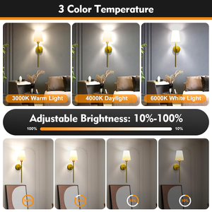 Indoor Gold RGB Dimmable <b>Wireless</b> Battery Operated Wall Sconce With Remote Control 10 Colors Wall Lamps Rechargeable Bulbs - Product Image 3