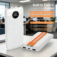 Batterie externe à charge rapide PD 22,5 W, 10 000 mAh, avec câbles intégrés Type C L, double câble C, écran LED numérique, 5 ports multi-sorties, portable