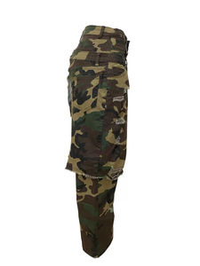 Peeqi LD25251秋冬女式牛仔裤时尚迷彩印花拼布直牛仔裤不对称牛仔裤女 - Product Image 6