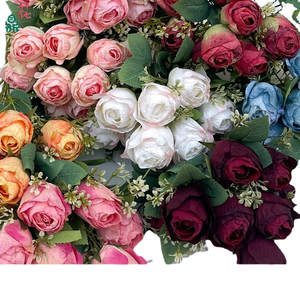 LFH Bouquet de boutons de roses torréfiés à 9 têtes de haute qualité pour la décoration de la maison, fleurs, atmosphère d'hôtel paysage soie - Product Image 1