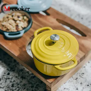 mcooker enameled cast iron cookware cooking pot dutch oven casserole yellow with lid