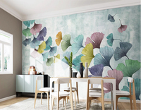 Papier peint mural coloré à motifs de feuilles de Ginkgo, texture pastel vert menthe, amovible, autres papiers peints/panneaux muraux