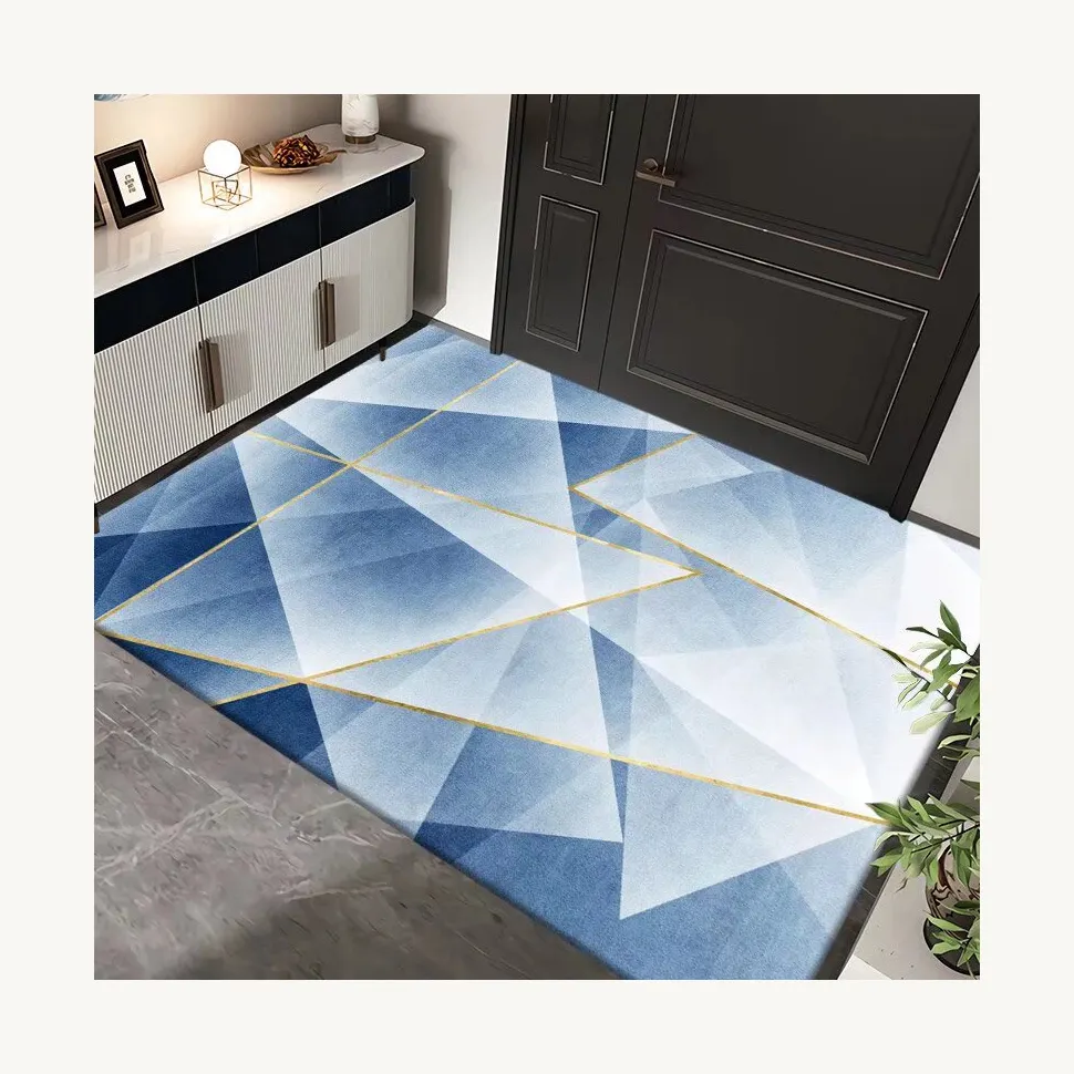 Diamant bleu ligne jaune motif régulier style à la mode facile à nettoyer et facile à gérer tapis modernes