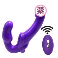 Vibromasseur à sangle sans bretelles à télécommande pour couples, sangle pour lesbiennes, chargeur USB, vibromasseur à double tête