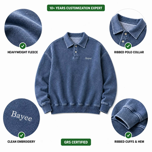 Felpa Oversize da <span class=keywords><strong>Uomo</strong></span> con Colletto Polo Personalizzata OEM, Lavaggio Acido, Chiusura a 2 Bottoni, Costine <span class=keywords><strong>Larghe</strong></span>, Stile Casual Streetwear Vintage - Product Image 3