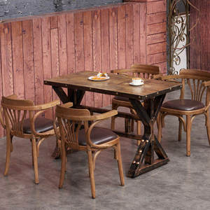 Vintage retrò <span class=keywords><strong>ristorazione</strong></span> ristorante set di mobili Coffee Shop in legno all'aperto fast food bar tavolo <span class=keywords><strong>e</strong></span> <span class=keywords><strong>sedie</strong></span> set - Product Image 2